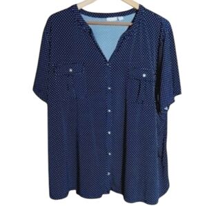 Croft & Barrow Dark Blue Polka Dot Blouse With Chest Pockets Sz 3x